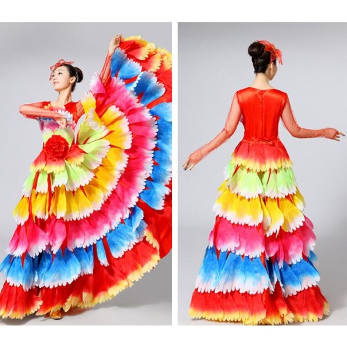 Rainbow petals flamenco spanish bull dance dresses for women girls paso double dance performance costume Flower Dress Flower Petal Long Skirts